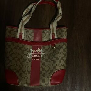Coach Red and Tan Leather Tote Bag
